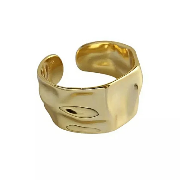 NEW Thick 18k Gold Hammered Adujstable Band Ring - Picture 6 of 11